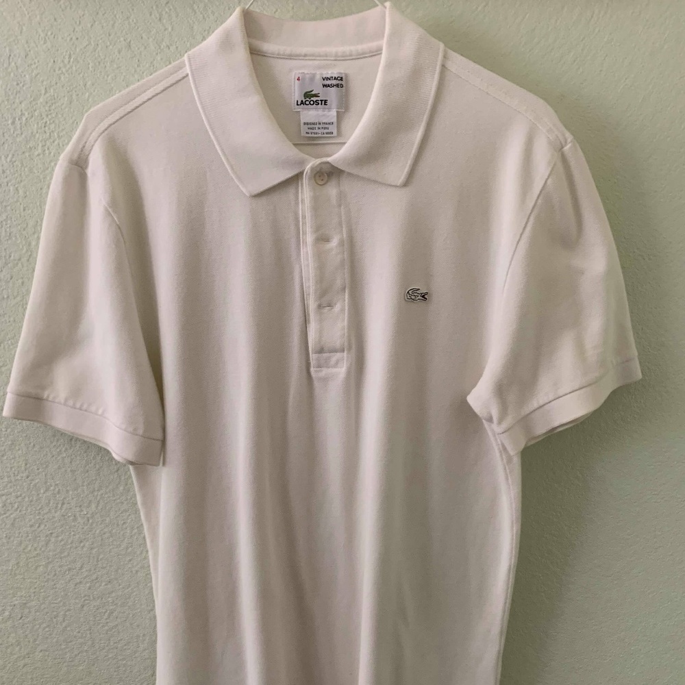LACOSTE White Polo Shirt Small White Alligator